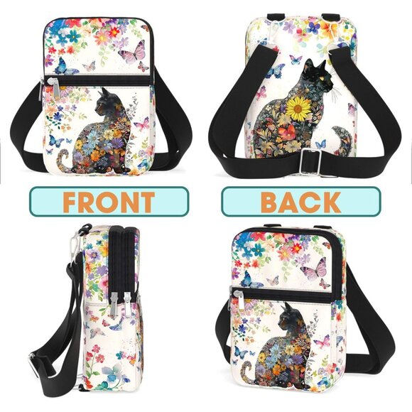 Waterproof Cat Lover Crossbody Phone Bag Small Canvas Zipper Fashion Gift - Picture 7 of 7